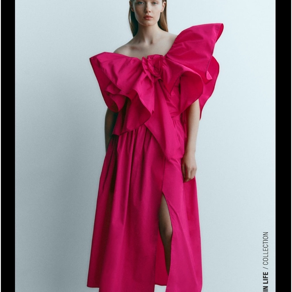 Zara raised rose ruffled asymmetric voluminous top - Picture 4 of 16